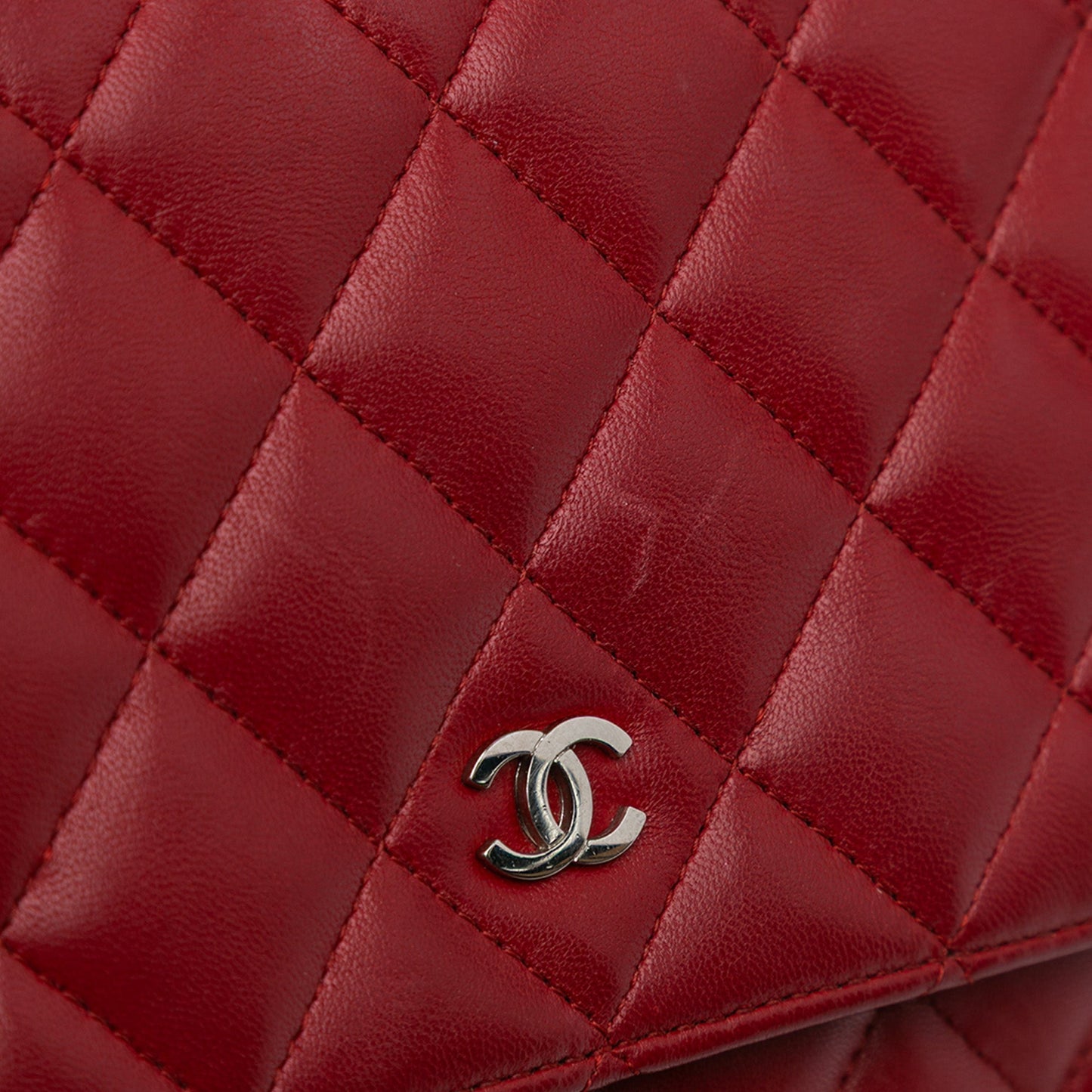 Red Chanel Classic Lambskin Wallet on Chain Crossbody Bag