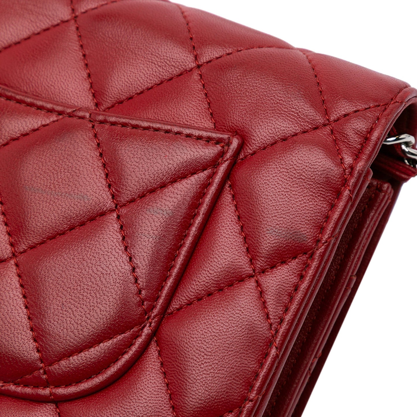 Red Chanel Classic Lambskin Wallet on Chain Crossbody Bag