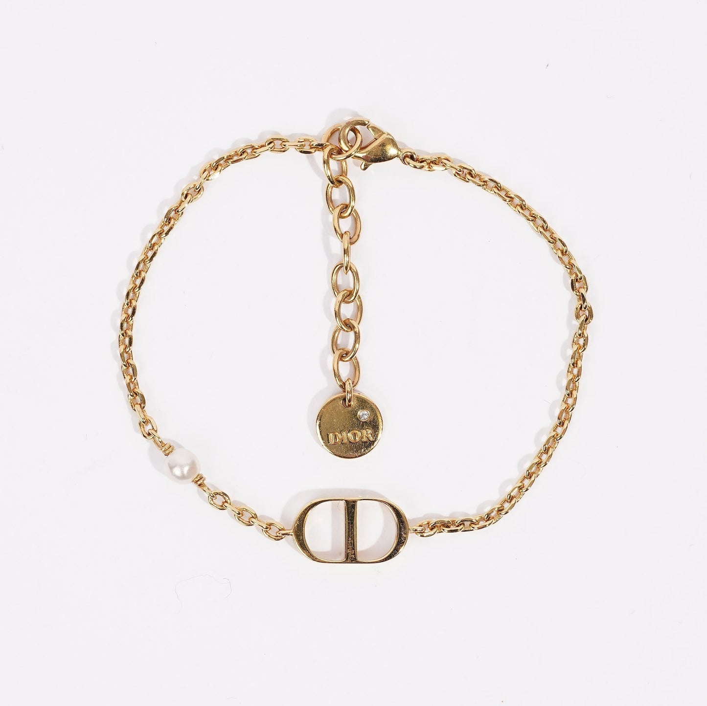 Christian Dior Petit CD Bracelet Gold-Finish Metal with a White Resin Pearl Gold Base Metal