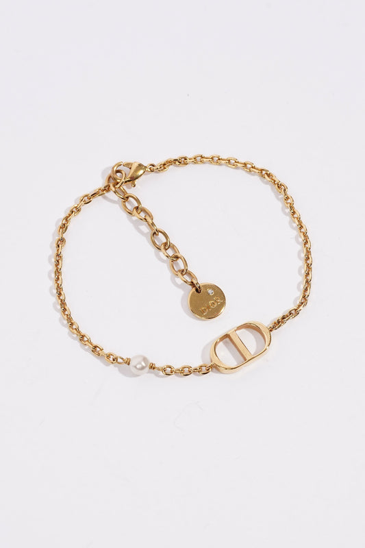 Christian Dior Petit CD Bracelet Gold-Finish Metal with a White Resin Pearl Gold Base Metal