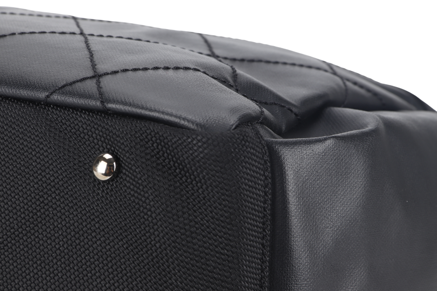 CHANEL PARIS BIARRITZ MEDIUM TOTE (1251xxxx) BLACK COATED CANVAS SILVER HARDWARE WITH , DUST COVER AND BOX