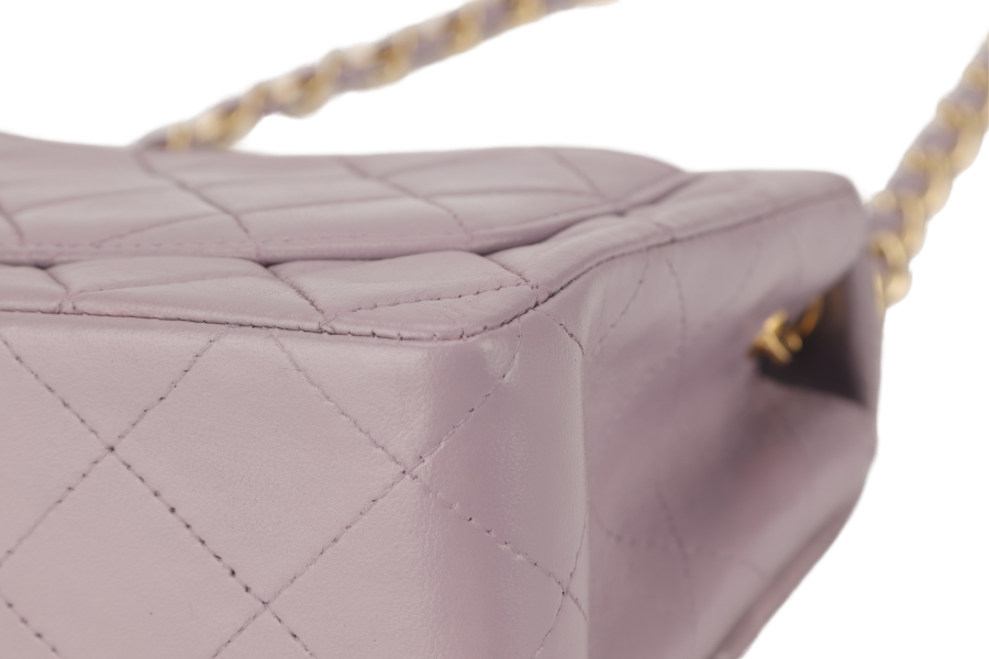 CHANEL VINTAGE CLASSIC FLAP MINI SQUARE (795xxxx) LILAC LAMBSKIN GOLD HARDWARE WITH  AND DUST COVER