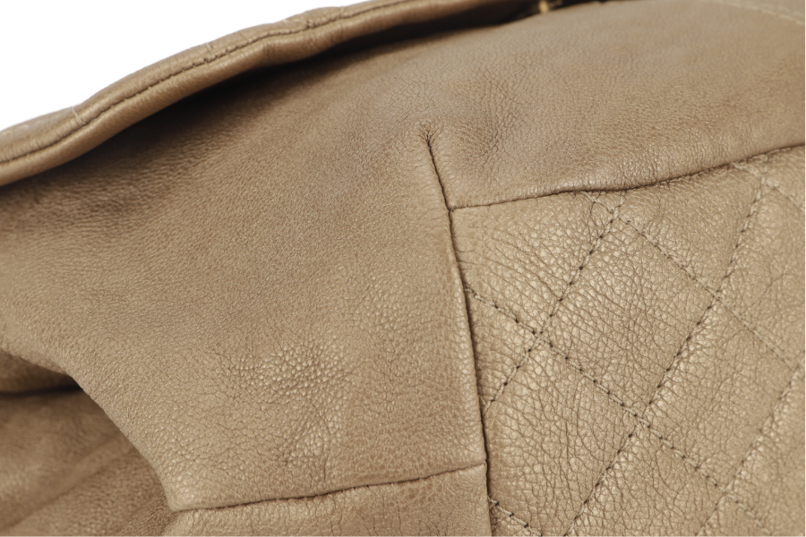 CHANEL TRIANON MESSENGER BAG (1746xxxx) GOLD DISTRESSED LEATHER GOLD HARDWARE WITH DUST COVER ,  AND BOX