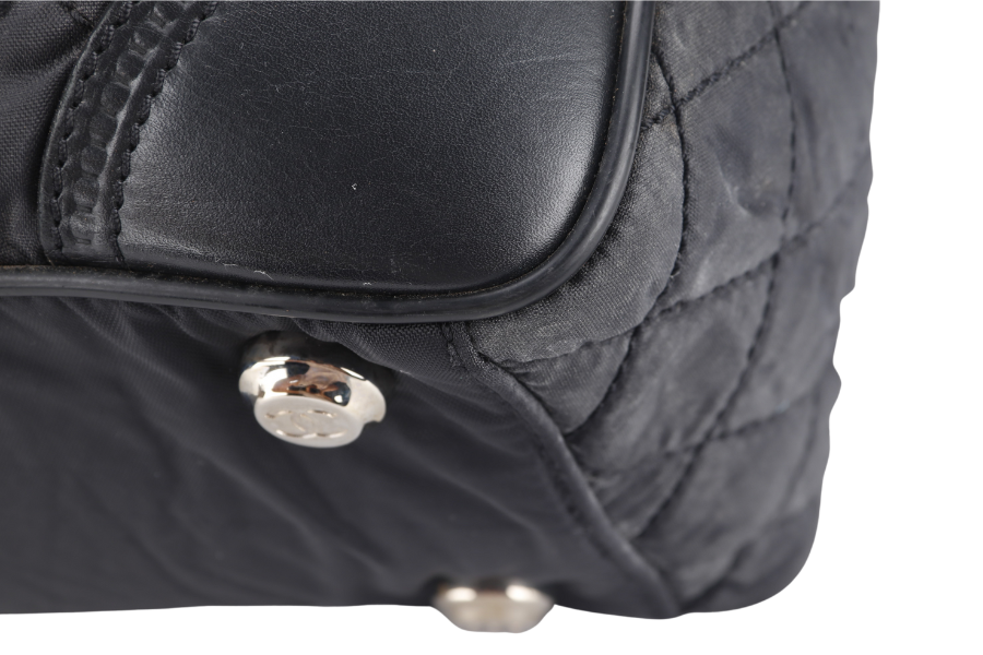CHANEL PARIS NEW YORK TOTE BAG (1082xxxx) BLACK NYLON SILVER HARDWARE WITH