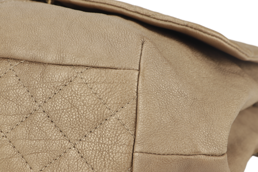 CHANEL TRIANON MESSENGER BAG (1746xxxx) GOLD DISTRESSED LEATHER GOLD HARDWARE WITH DUST COVER ,  AND BOX