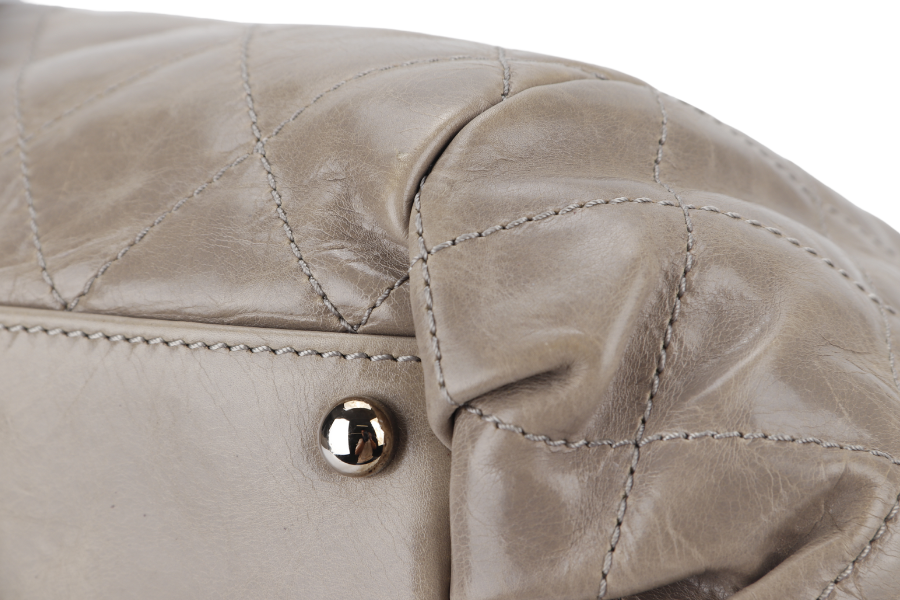 CHANEL TWO WAY TOTE BAG (12995xxxx) GREY MEDIUM EDGE CALFSKIN SILVER HARDWARE NO DUST COVER