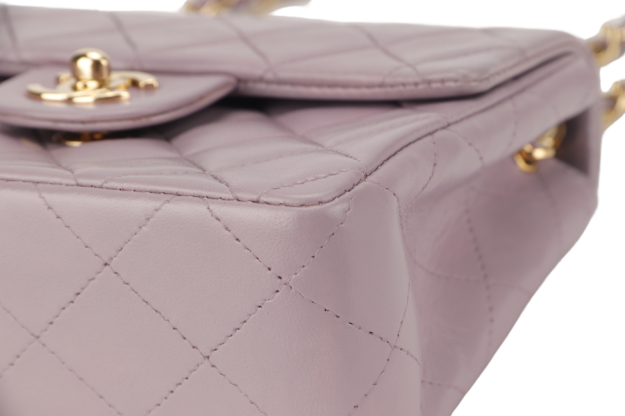 CHANEL VINTAGE CLASSIC FLAP MINI SQUARE (795xxxx) LILAC LAMBSKIN GOLD HARDWARE WITH  AND DUST COVER