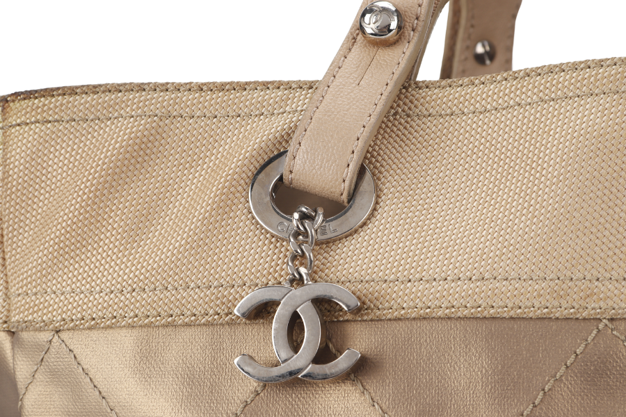 CHANEL PARIS BIARRITZ TOTE BAG (1139xxxx) LARGE GOLD CALFSKIN SILVER HARDWARE NO DUST COVER