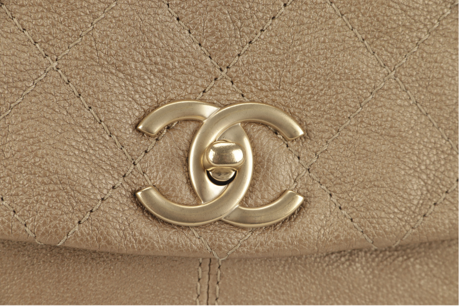 CHANEL TRIANON MESSENGER BAG (1746xxxx) GOLD DISTRESSED LEATHER GOLD HARDWARE WITH DUST COVER ,  AND BOX