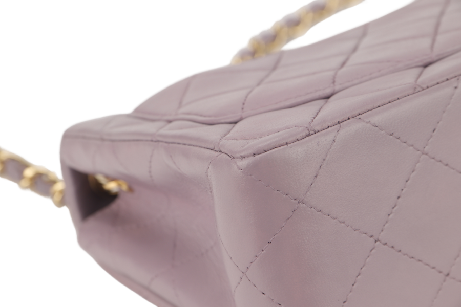 CHANEL VINTAGE CLASSIC FLAP MINI SQUARE (795xxxx) LILAC LAMBSKIN GOLD HARDWARE WITH  AND DUST COVER