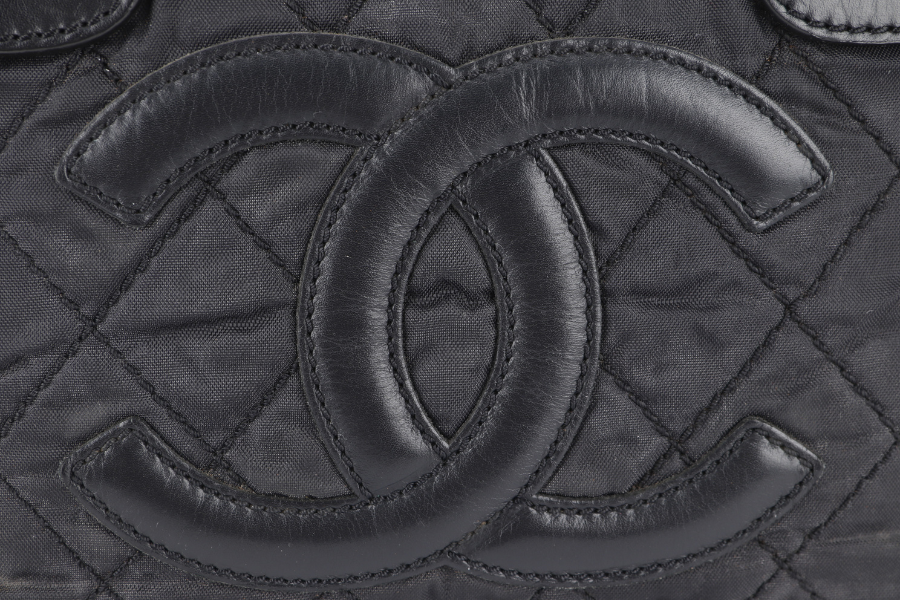 CHANEL PARIS NEW YORK TOTE BAG (1082xxxx) BLACK NYLON SILVER HARDWARE WITH