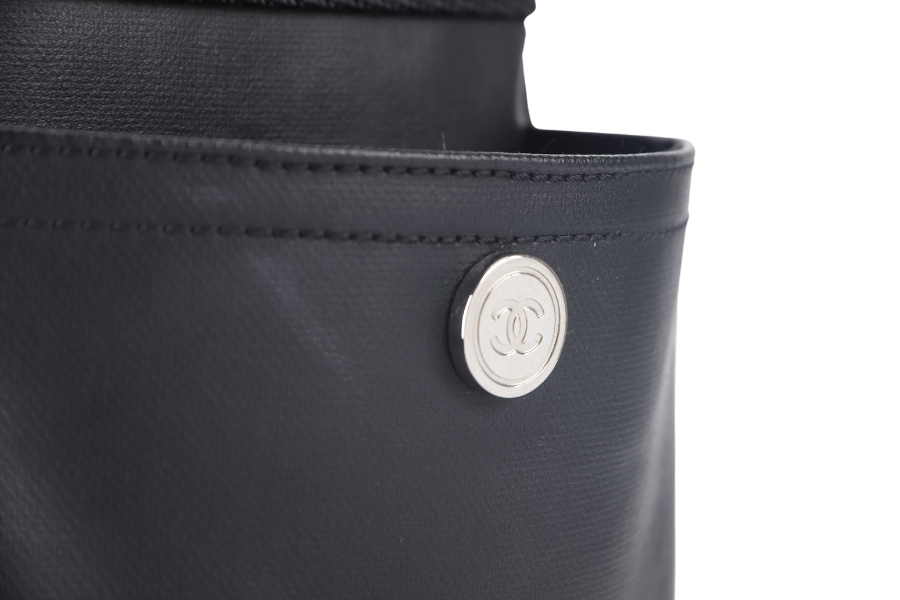 CHANEL PARIS BIARRITZ MEDIUM TOTE (1251xxxx) BLACK COATED CANVAS SILVER HARDWARE WITH , DUST COVER AND BOX