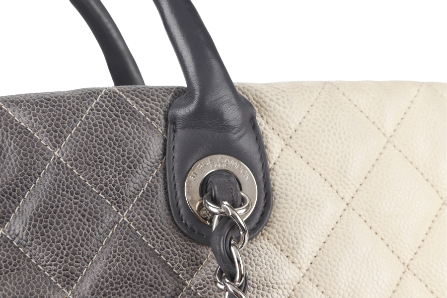 CHANEL TOTE BAG LARGE (1784xxxx) CREAM & GREY OMBRE CAVIAR LEATHER SILVER HARDWARE WITH DUST COVER