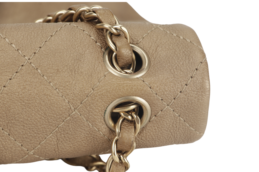 CHANEL TRIANON MESSENGER BAG (1746xxxx) GOLD DISTRESSED LEATHER GOLD HARDWARE WITH DUST COVER ,  AND BOX