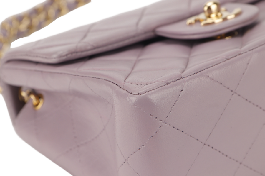 CHANEL VINTAGE CLASSIC FLAP MINI SQUARE (795xxxx) LILAC LAMBSKIN GOLD HARDWARE WITH  AND DUST COVER