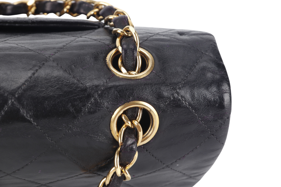 CHANEL VINTAGE CLASSIC DOUBLE FLAP (341xxxx) SMALL BLACK LAMBSKIN LEATHER GOLD HARDWARE NO DUST COVER