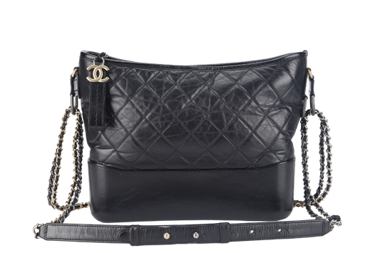 CHANEL GABRIELLE MEDIUM BLACK LAMBSKIN LEATHER GOLD HARDWARE (2480xxxx) WITH DUST COVER AND BOX