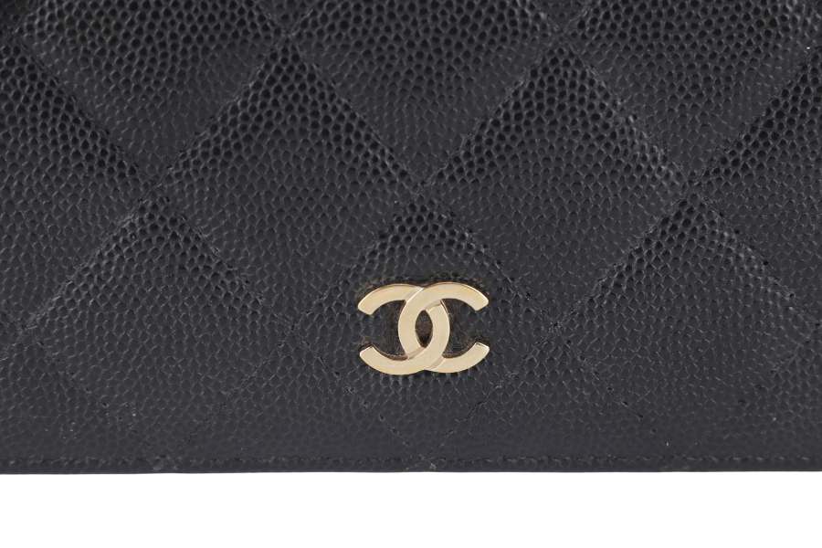 CHANEL ZIP AROUND WALLET (2450xxxx) BLACK CAVIAR LEATHER GOLD HARDWARE WITH  AND BOX