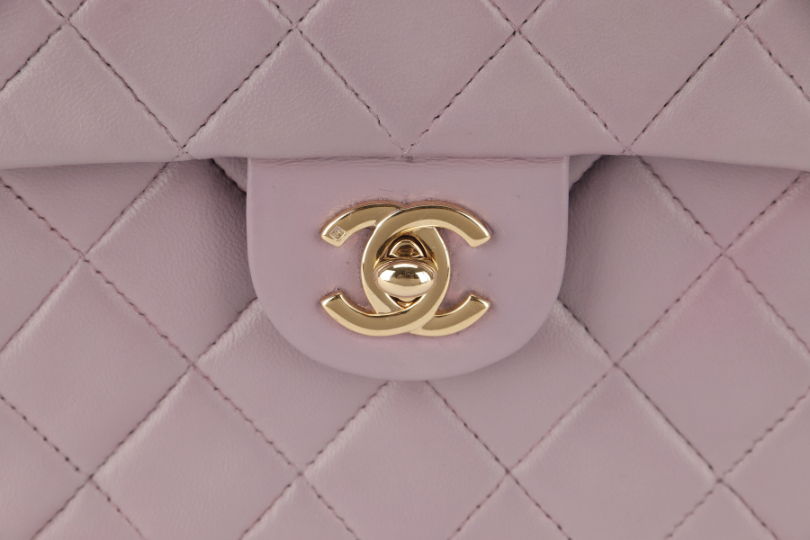 CHANEL VINTAGE CLASSIC FLAP MINI SQUARE (795xxxx) LILAC LAMBSKIN GOLD HARDWARE WITH  AND DUST COVER