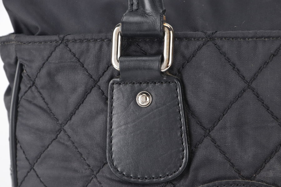 CHANEL PARIS NEW YORK TOTE BAG (1082xxxx) BLACK NYLON SILVER HARDWARE WITH