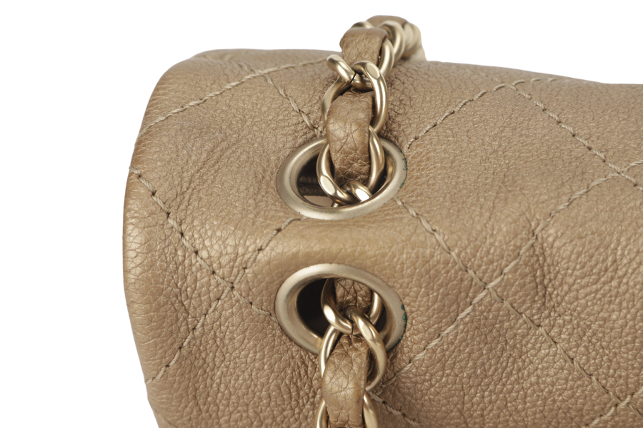 CHANEL TRIANON MESSENGER BAG (1746xxxx) GOLD DISTRESSED LEATHER GOLD HARDWARE WITH DUST COVER ,  AND BOX