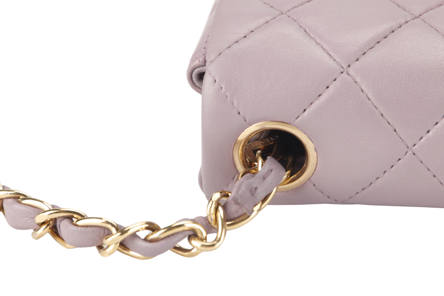 CHANEL VINTAGE CLASSIC FLAP MINI SQUARE (795xxxx) LILAC LAMBSKIN GOLD HARDWARE WITH  AND DUST COVER