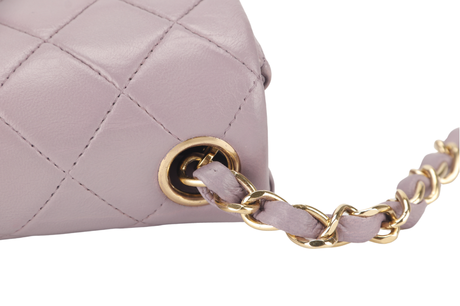 CHANEL VINTAGE CLASSIC FLAP MINI SQUARE (795xxxx) LILAC LAMBSKIN GOLD HARDWARE WITH  AND DUST COVER