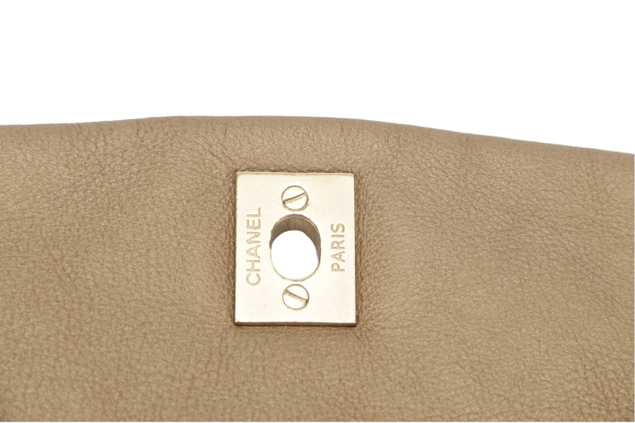CHANEL TRIANON MESSENGER BAG (1746xxxx) GOLD DISTRESSED LEATHER GOLD HARDWARE WITH DUST COVER ,  AND BOX