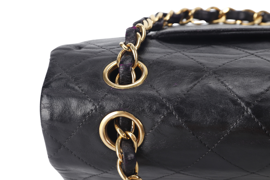 CHANEL VINTAGE CLASSIC DOUBLE FLAP (341xxxx) SMALL BLACK LAMBSKIN LEATHER GOLD HARDWARE NO DUST COVER