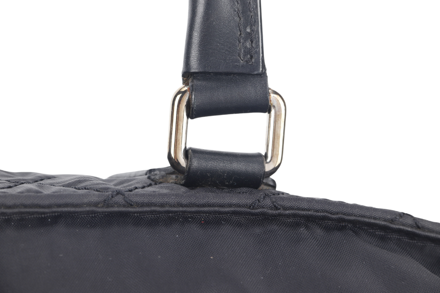 CHANEL PARIS NEW YORK TOTE BAG (1082xxxx) BLACK NYLON SILVER HARDWARE WITH