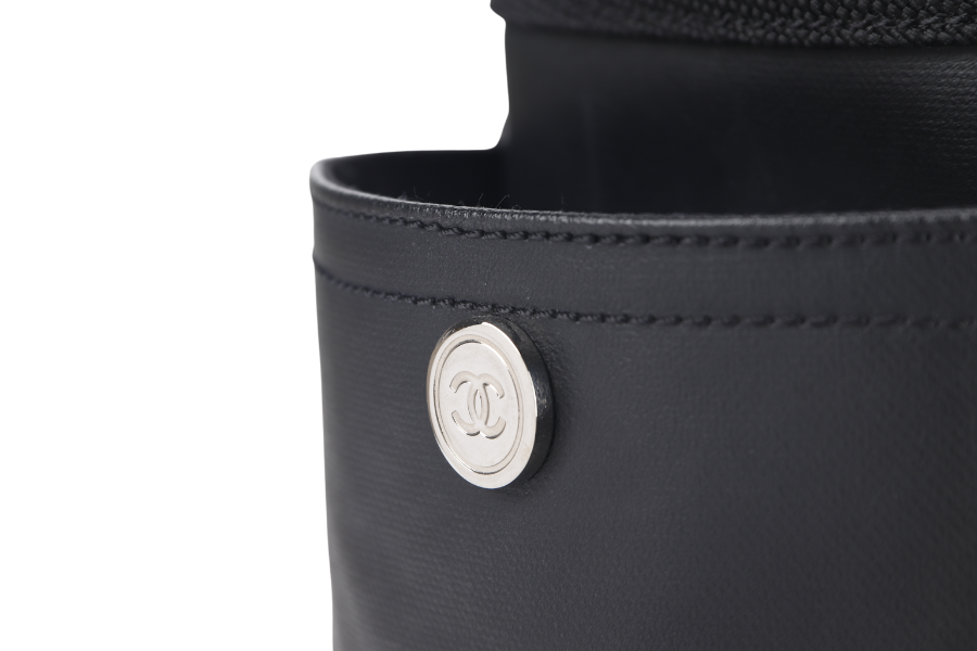 CHANEL PARIS BIARRITZ MEDIUM TOTE (1251xxxx) BLACK COATED CANVAS SILVER HARDWARE WITH , DUST COVER AND BOX