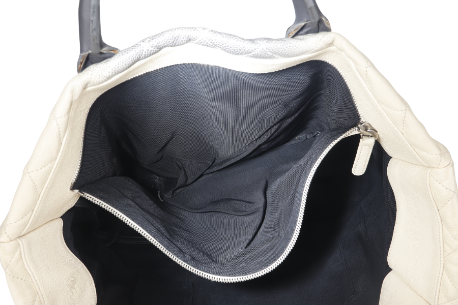 CHANEL TOTE BAG LARGE (1784xxxx) CREAM & GREY OMBRE CAVIAR LEATHER SILVER HARDWARE WITH DUST COVER