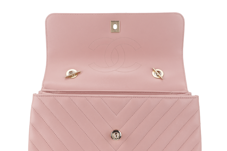 CHANEL TRENDY CC FLAP (2550xxxx) WITH TOP HANDLE MEDIUM PINK LAMBSKIN GOLD HARDWARE WITH DUST COVER