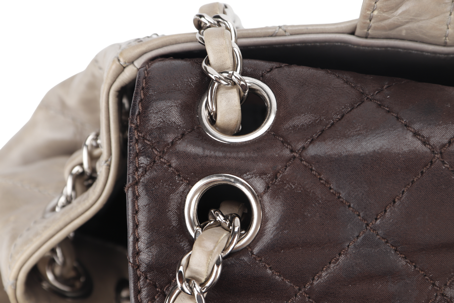 CHANEL TWO WAY TOTE BAG (12995xxxx) GREY MEDIUM EDGE CALFSKIN SILVER HARDWARE NO DUST COVER
