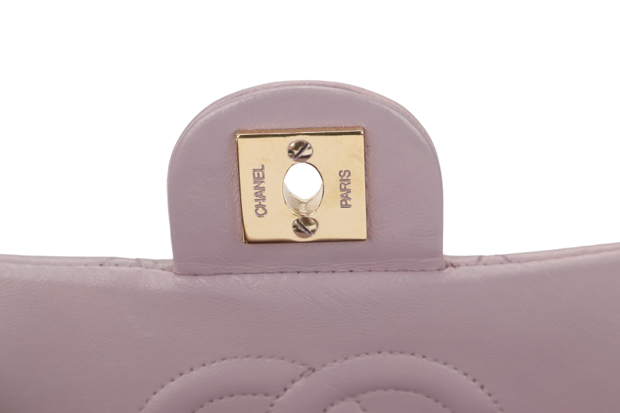 CHANEL VINTAGE CLASSIC FLAP MINI SQUARE (795xxxx) LILAC LAMBSKIN GOLD HARDWARE WITH  AND DUST COVER