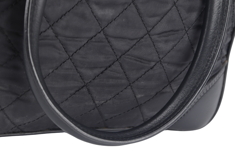 CHANEL PARIS NEW YORK TOTE BAG (1082xxxx) BLACK NYLON SILVER HARDWARE WITH