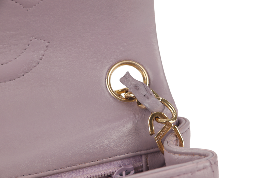 CHANEL VINTAGE CLASSIC FLAP MINI SQUARE (795xxxx) LILAC LAMBSKIN GOLD HARDWARE WITH  AND DUST COVER