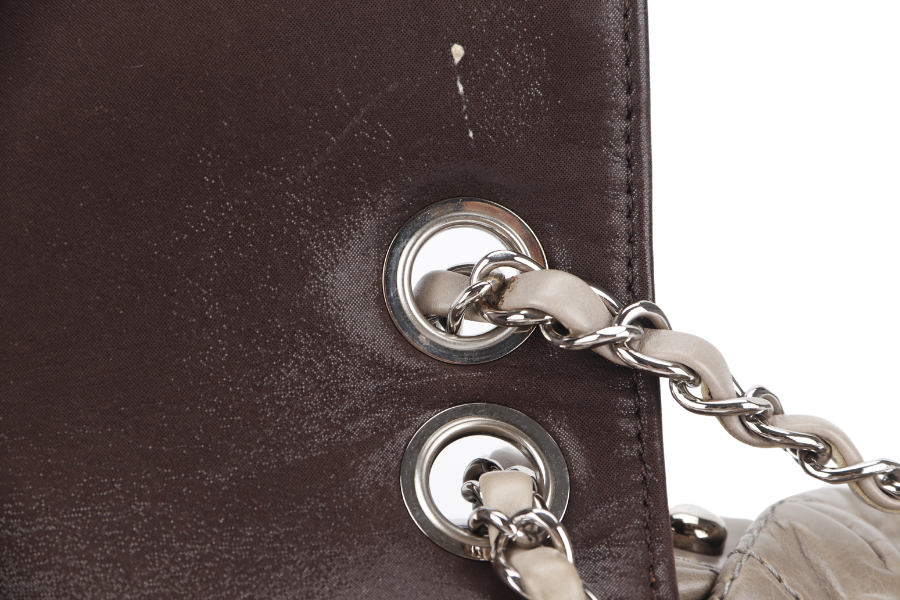 CHANEL TWO WAY TOTE BAG (12995xxxx) GREY MEDIUM EDGE CALFSKIN SILVER HARDWARE NO DUST COVER