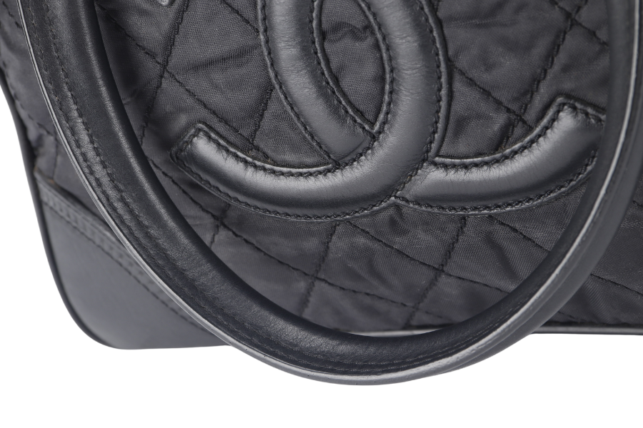 CHANEL PARIS NEW YORK TOTE BAG (1082xxxx) BLACK NYLON SILVER HARDWARE WITH