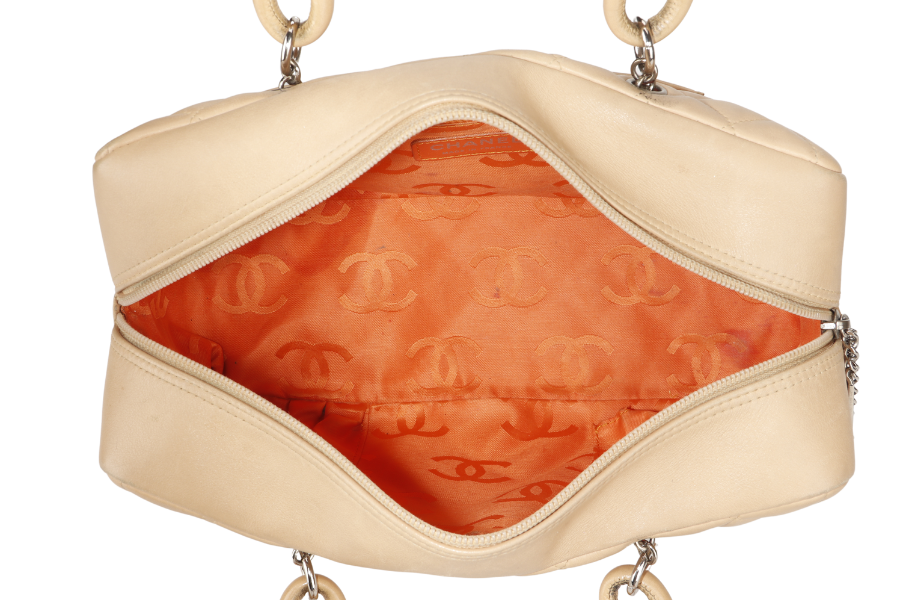 CHANEL VINTAGE CAMBON BOWLER BAG (1023xxxx) BEIGE LAMBSKIN WITH DUST COVER AND BOX