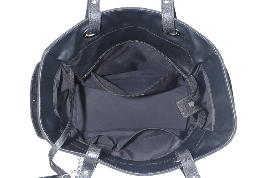 CHANEL PARIS BIARRITZ MEDIUM TOTE (1251xxxx) BLACK COATED CANVAS SILVER HARDWARE WITH , DUST COVER AND BOX