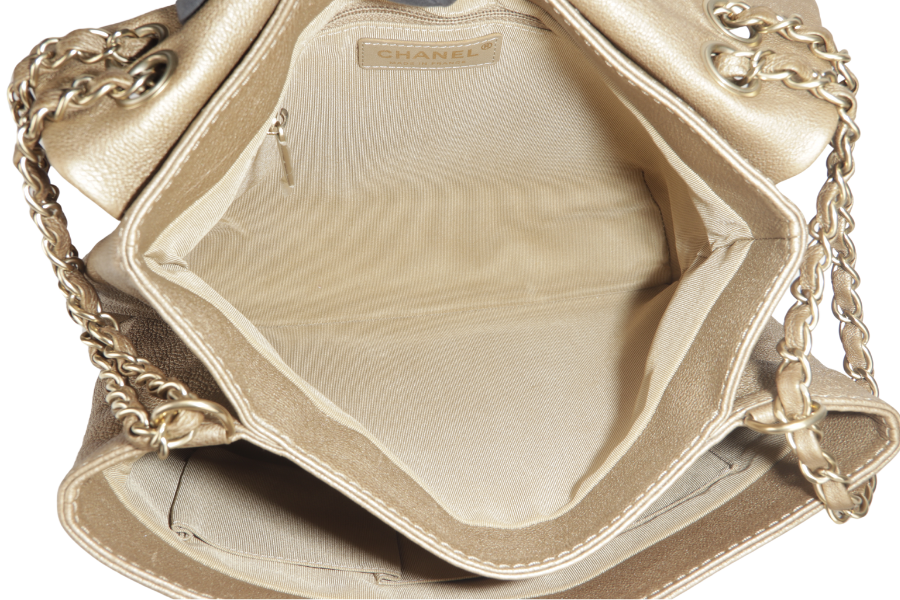 CHANEL TRIANON MESSENGER BAG (1746xxxx) GOLD DISTRESSED LEATHER GOLD HARDWARE WITH DUST COVER ,  AND BOX