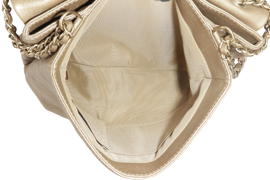CHANEL TRIANON MESSENGER BAG (1746xxxx) GOLD DISTRESSED LEATHER GOLD HARDWARE WITH DUST COVER ,  AND BOX