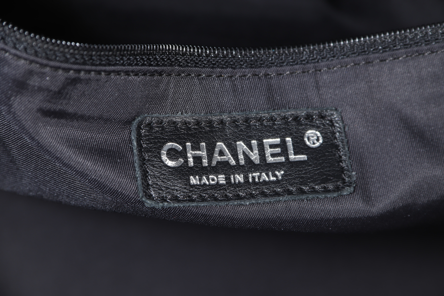 CHANEL PARIS BIARRITZ MEDIUM TOTE (1251xxxx) BLACK COATED CANVAS SILVER HARDWARE WITH , DUST COVER AND BOX