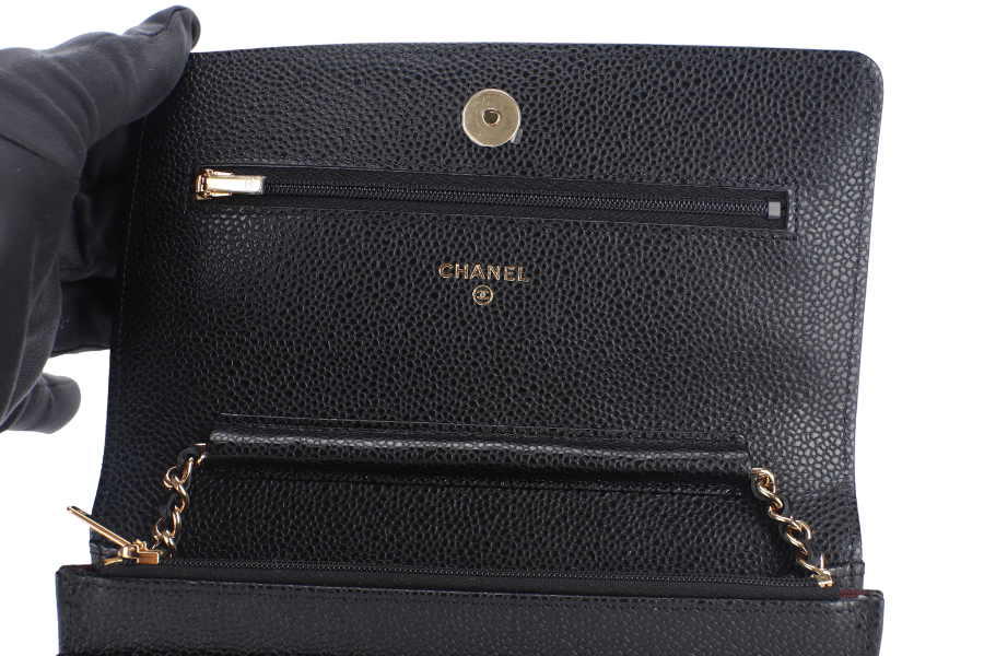 CHANEL WALLET ON CHAIN (JT7Xxxxx) BLACK CAVIAR LEATHER GOLD HARDWARE WITH DUST COVER AND BOX