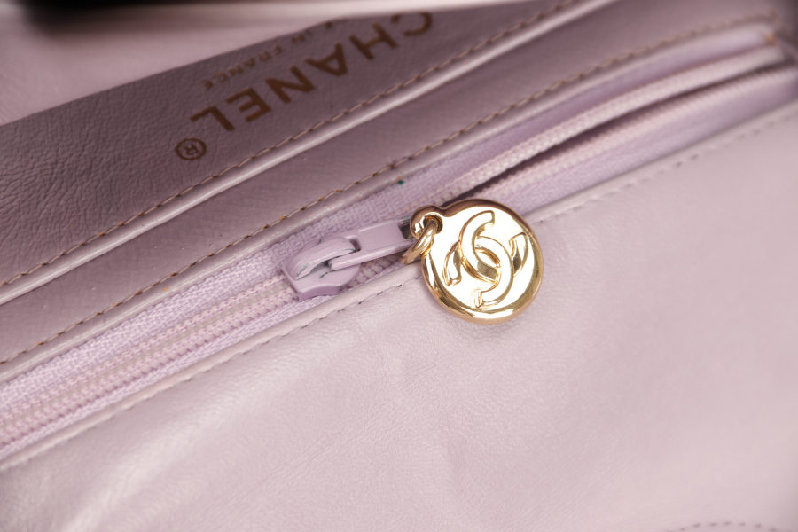 CHANEL VINTAGE CLASSIC FLAP MINI SQUARE (795xxxx) LILAC LAMBSKIN GOLD HARDWARE WITH  AND DUST COVER