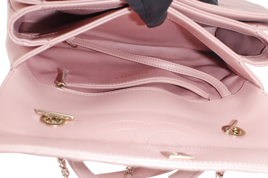 CHANEL TRENDY CC FLAP (2550xxxx) WITH TOP HANDLE MEDIUM PINK LAMBSKIN GOLD HARDWARE WITH DUST COVER