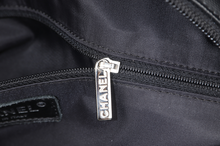 CHANEL PARIS BIARRITZ MEDIUM TOTE (1251xxxx) BLACK COATED CANVAS SILVER HARDWARE WITH , DUST COVER AND BOX