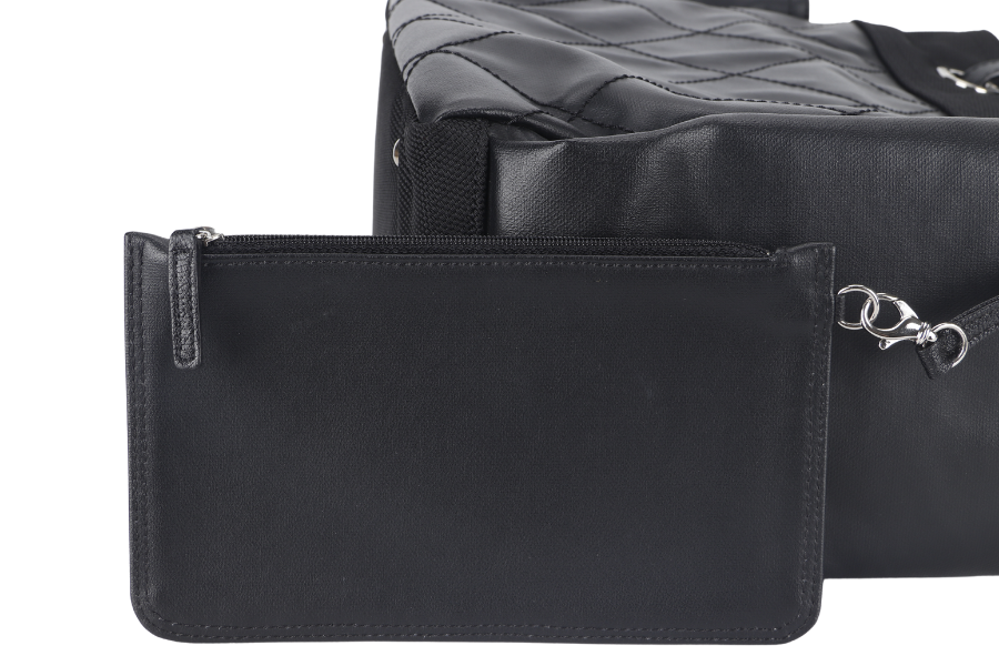 CHANEL PARIS BIARRITZ MEDIUM TOTE (1251xxxx) BLACK COATED CANVAS SILVER HARDWARE WITH , DUST COVER AND BOX