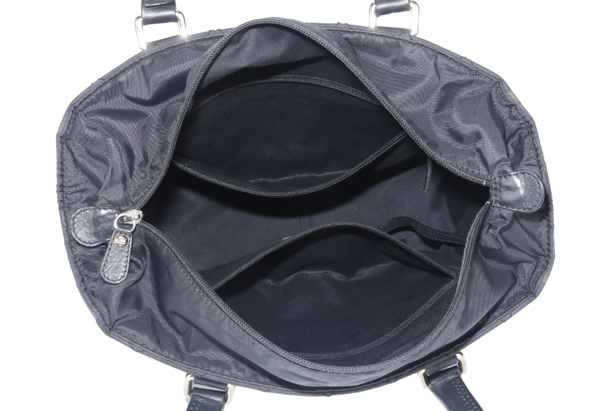 CHANEL PARIS NEW YORK TOTE BAG (1082xxxx) BLACK NYLON SILVER HARDWARE WITH